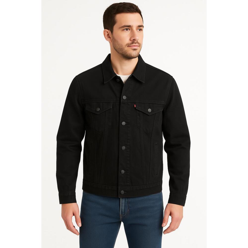 Levis Black Button Front Chest Flap Pockets Side Welt Pockets Denim Jacket M